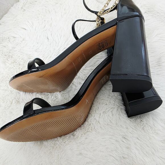 NEW Maje Feverlow Black Patent Leather Gold Chain Heart Heel Sandals EU 39 - Picture 11 of 15